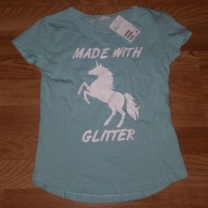 NWT Girls H&M short sleeve aqua unicorn tshirt sz8
